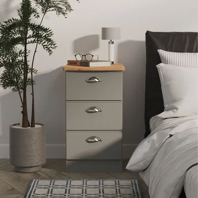The Range Victoria Ready Assembled 3 Drawer Bedside Cabinet - Dusk Grey & Bardolino Oak