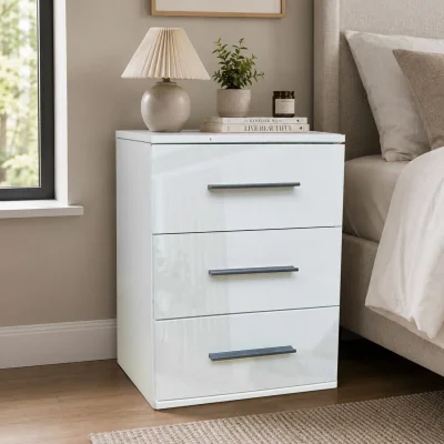 The Range Swindon Gloss White and Matt White 3 Drawer Bedside Cabinet - White