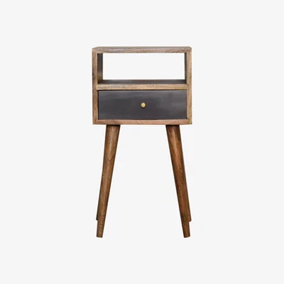 The Range Mini Slate Grey 1 Drawer Hand Painted Bedside Table With Open Slot - Grey