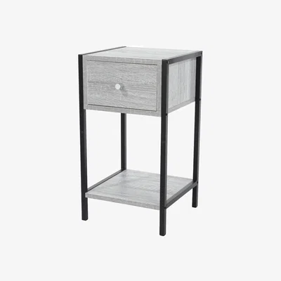 The Range Kelly One Drawer Compact Bedside Cabinet in Oak Effect with Metal Frame - Grey