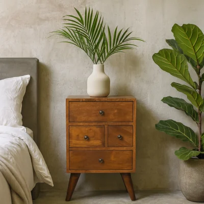The Range Nong Song Hong 4 Drawer Chestnut Mango Wood Bedside Table - Brown