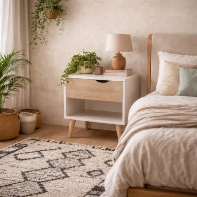 The Range Skerries 1-Drawer Bedside Table, Matt White with Natural Oak Drawer - White