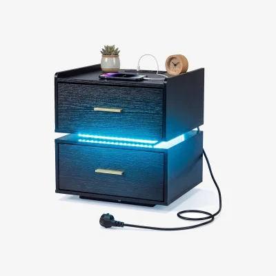 The Range LED Bedside Table Nightstand - Black
