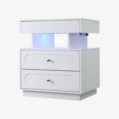 The Range Stylish 3 Drawers Bedside Table with and LED Light - White