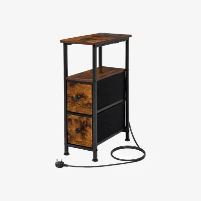 The Range Bedside Table Narrow Side Table with LED Charging Station Brown - Brown