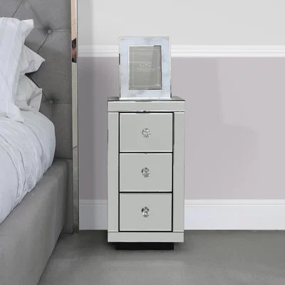 The Range Emma 3 Drawer Mirrored Beside Table - Silver