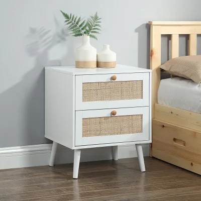 The Range Rattan Chest of Drawers Bedside Table Wardrobe Bedroom Furniture Set - White / Particle BoardRattanWood / 2