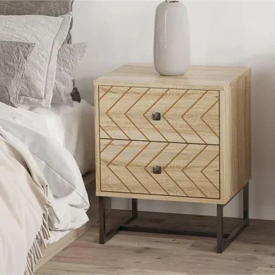 The Range Natural Chevon Bedside Table with Drawers - Natural