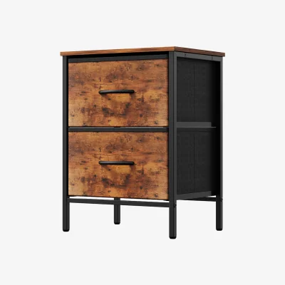 The Range Bedside Table with 2 Fabric Drawers for Stylish Storage - Dark Brown & Black