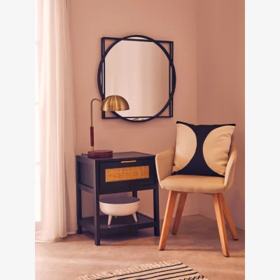 The Range Sherman Black Wood and Natural Rattan One Drawer Bedside Table - Black