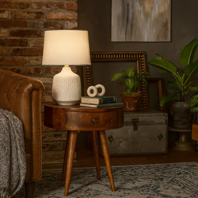 The Range Collioure Chestnut Semi Circle Mango Wood Bedside Table with Drawer - Brown