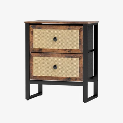 The Range Industrial Bedside Table Nightstand With 2 Drawers - Rustic Brown