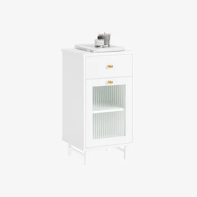 The Range Glass Door Nightstand Bedside Table - White