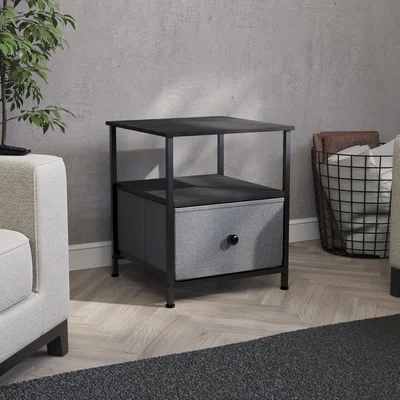 The Range Chorley Bedside Table - 1 Fabric Drawer - Grey & Black