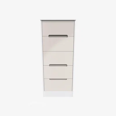 The Range Monaco Ready Assembled 5 Drawer Bedside Cabinet - Kashmir Gloss & White Matt