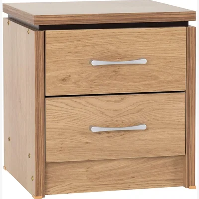 The Range Charles 2 Drawer Bedside Chest Oak Effect Veneer with Walnut Trim - Oak Effect Veneer