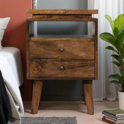 The Range Solid Wood Platform Bedside - Brown