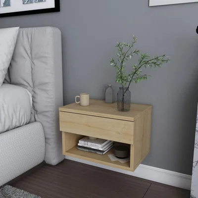 The Range Jamot 44 cm Wide Modern Nightstand with a Shelf - Sapphire Oak Pattern