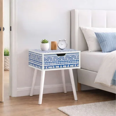 The Range Santorini 1 Drawer Bedside Cabinet Chest Table Shabby Chic Blue - Blue