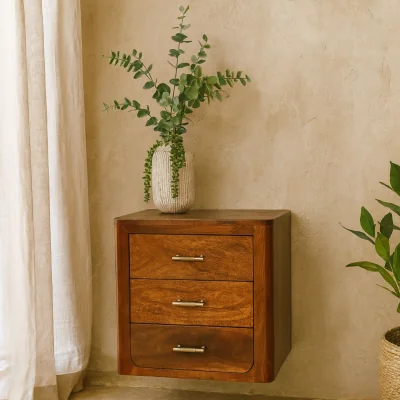 The Range Ploumanach Mango Wood Bedside Table 3 Drawer Chestnut - Brown