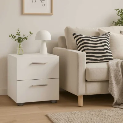 The Range Daejeon Gloss Bedside Table 2 Drawers - White