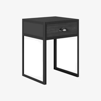 The Range Rimini Slate Grey Oak Bedside Table with Drawer and Matte Black Frame - Black