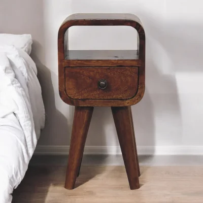 The Range Solid Wood Extra Mini Chestnut Curve Open Slot Bedside - Brown
