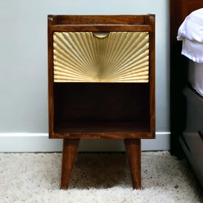 The Range Solid Wood Mini Manila Gold 1 Drawer Bedside - Brown & Golden