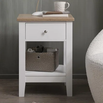 The Range Leines 1 Drawer Bedside Table in White and Oak - White