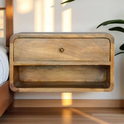 The Range Solid Wood Floating Curve Open Slot Bedside - Brown