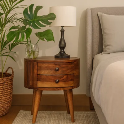 The Range Ischia Mango Wood Bedside Table 2 Drawers - Brown