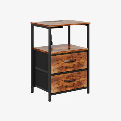 The Range Nightstand with LED Lights and Integrated Charging - Dark Brown & Black