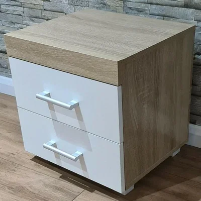 The Range 2 Drawer White & Sonoma Oak Effect Bedside Cabinet Table - White