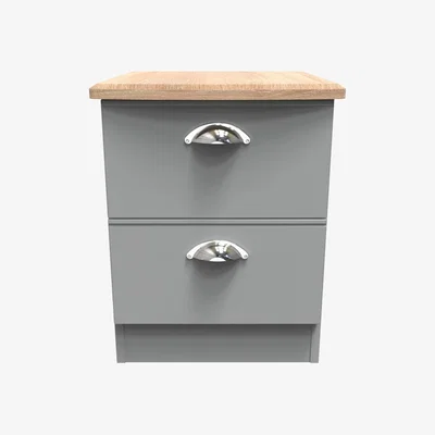 The Range Victoria Fully Assembled 2 Drawer Bedside Cabinet - Dusk Grey & Riviera Oak
