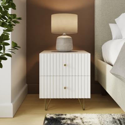 The Range Thalia Ribbed 2 Drawer Bedside Table - White
