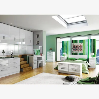 The Range Knightsbridge Ready Assembled SMART 2 Drawer Bedside Cabinet - White Gloss & White