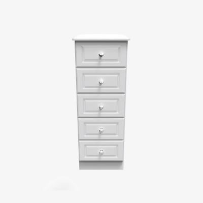 The Range Crystal Ready Assembled 5 Drawer Bedside Cabinet - White Matt