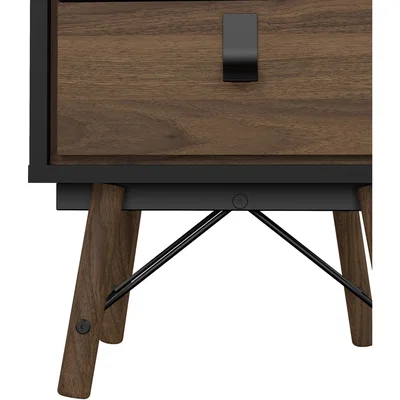 The Range Ry Bedside Cabinet 2 Drawer in Matt Black Walnut - Black Walnut