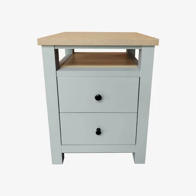 The Range Wiltshire 2-Drawer Bedside Table Grey with Wooden Top - Grey