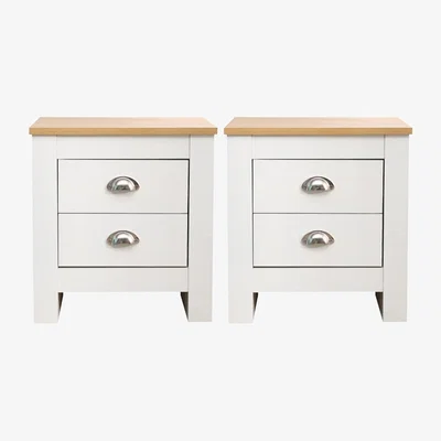 The Range HMD Pair of 2,Bedside Table with 2 Drawers-White or Grey - White
