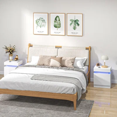 The Range White Bedside Table Nightstand with RGB LED Light 2 Drawers - White / 32kg