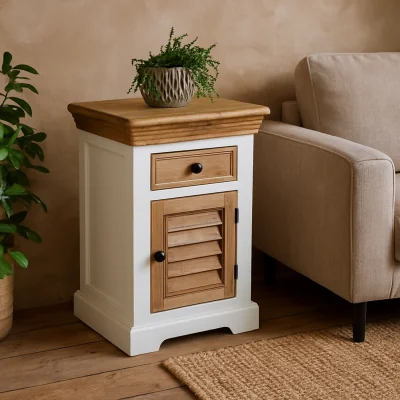 The Range Alington Mango Wood Bedside Cabinet with Drawer and Louvered Door - Brown