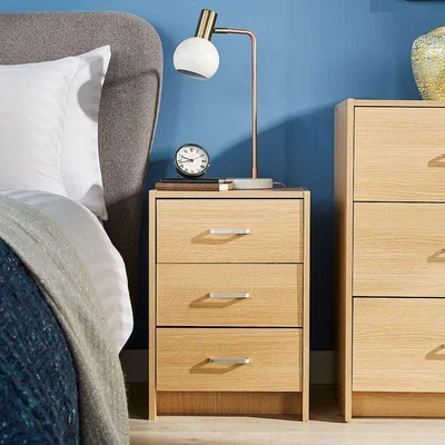 The Range Stratford 3 Drawer Bedside Table Bedroom Storage Unit - Oak