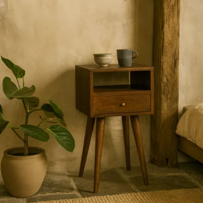 The Range Olbia Mini Bedside Table Chestnut Mango Wood 1 Drawer - Brown