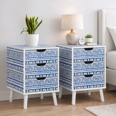 The Range Pair of Santorini 3 Drawer Bedside Cabinet Chest Table Shabby Chic Blue - Blue