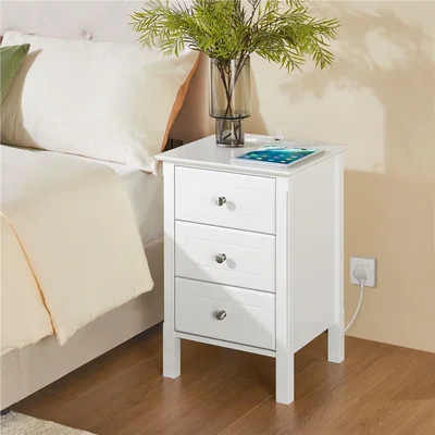The Range 3 Drawer Nightstand with Charging Station - White