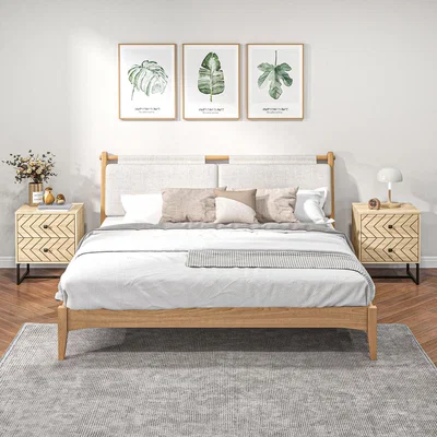 The Range Two Drawer Bedside Table Nightstand with Metal Handles Set of 2 - Natural