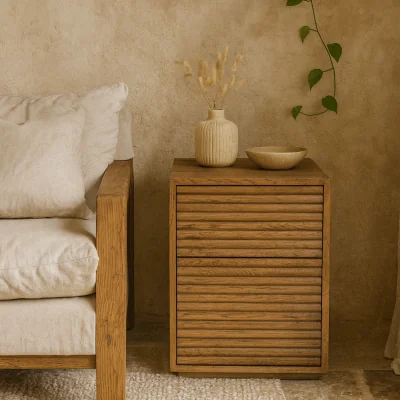 The Range Velagio Natural Ribbed Bedside Table 2 Drawers - Brown