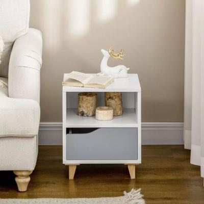 The Range Modern Bedside Table With Bottom Drawer - White and Grey