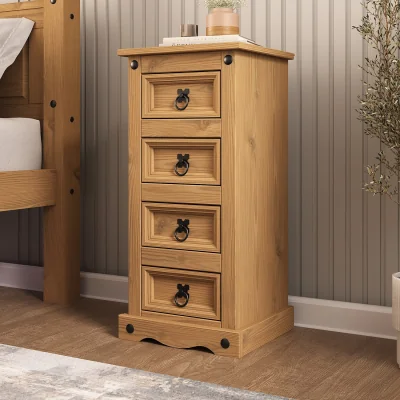 The Range Corona 4 Drawer Bedside Table Chest Cabinet Solid Pine Wood - Brown